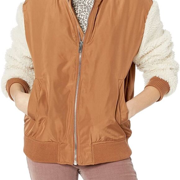 BB DAKOTA Cool Boss Bomber Sherpa Jacket Saddle Brown NWT - Picture 2 of 6